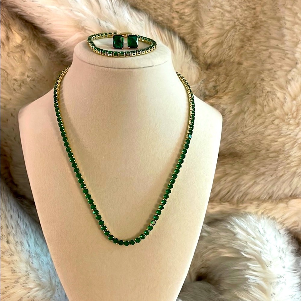 💚Elegant Green Tennis Necklace,Bracelet & earring Set 🎄🎅🏻 CHRISTMAS SALE